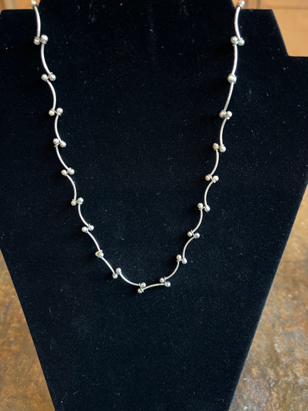 Silver Beaded Wave Necklace - Silver